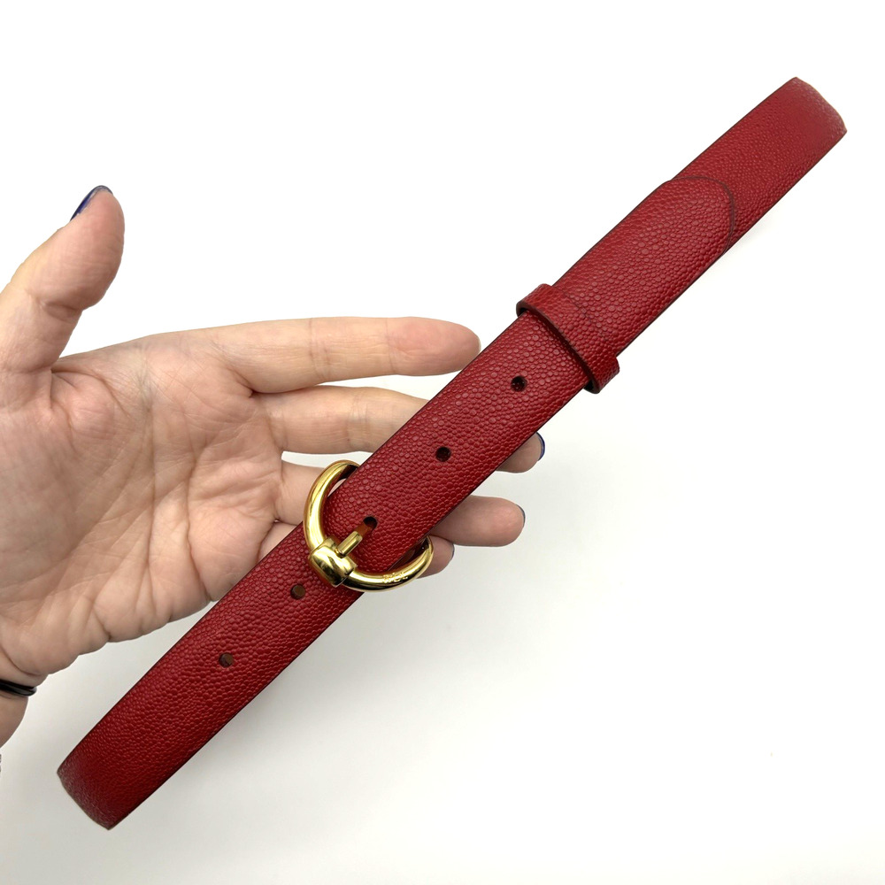 Lauren Ralph Lauren Pebbled Cherry Red Gold-tone Buckle Skinny Belt M 31-35" - Picture 7 of 16